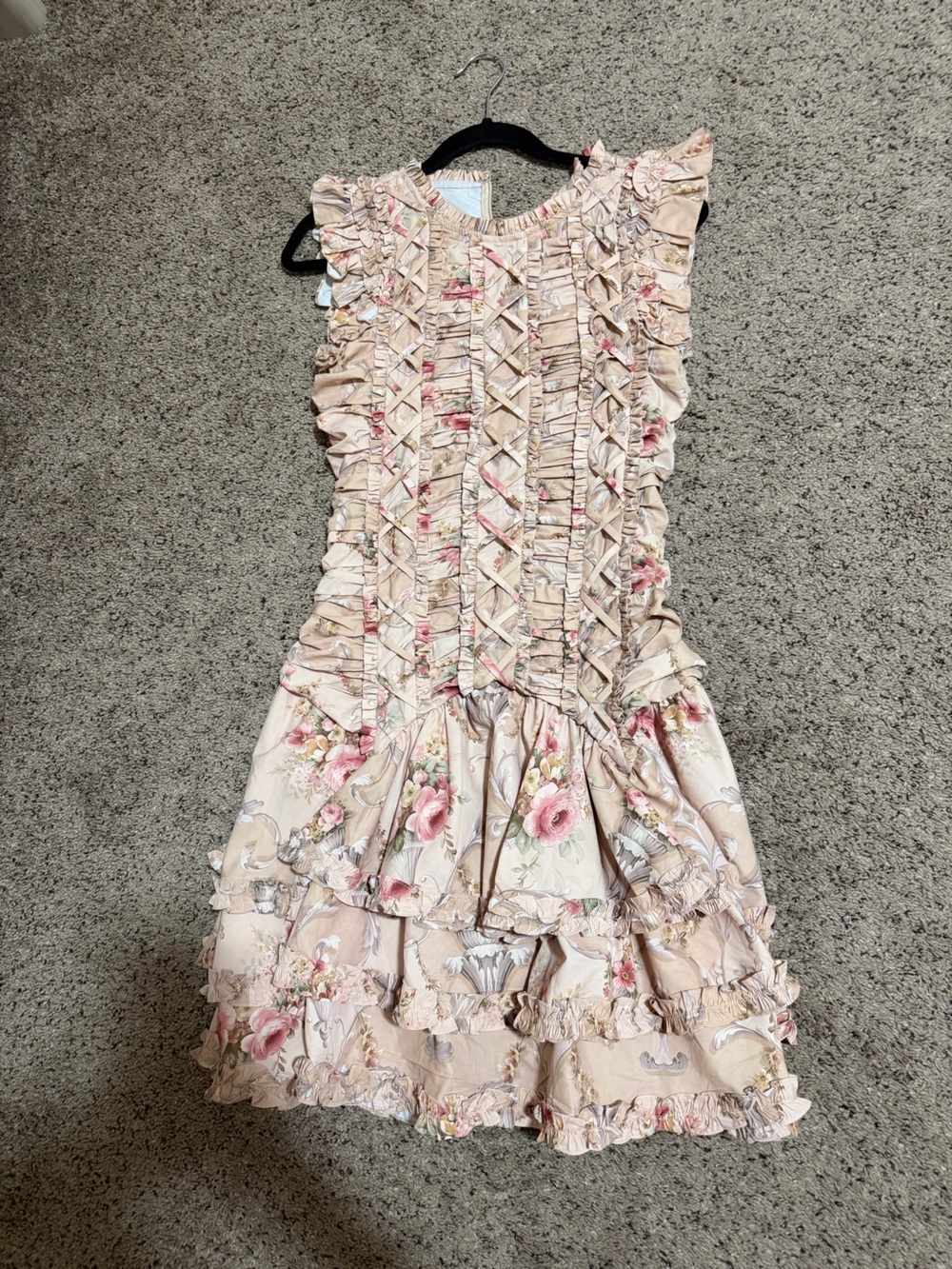 Mac Duggal Blush Floral Ruffled Maxi Dress